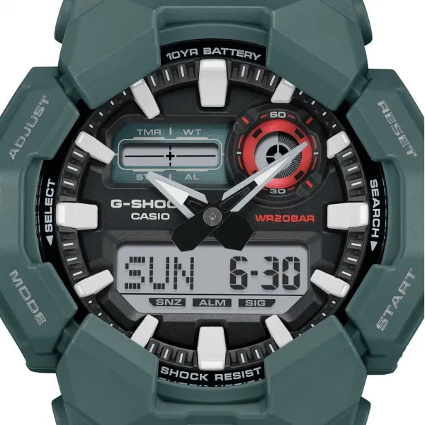 Reloj Casio G-Shock multifuncion GA-010-2AER detalle frontal