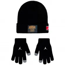 Set Gorro Jordan con guantes Junior negro y dorado